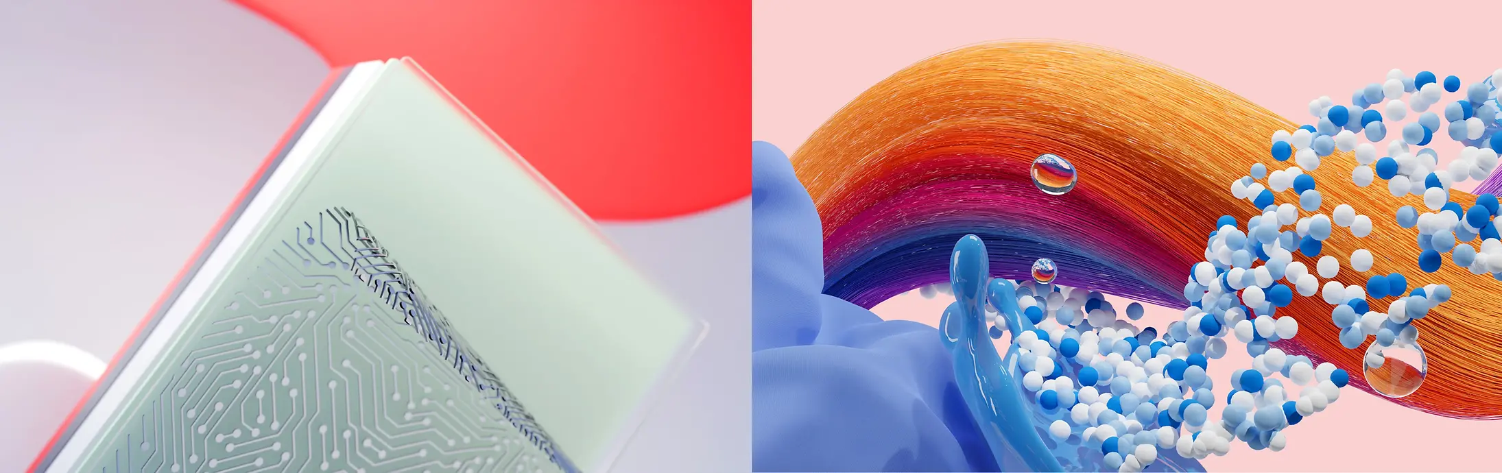 Abstrakt bild som representerar Henkels företag Adhesive Technologies + Consumer Brands (Hair och Laundry & Home Care).