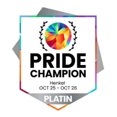 Pride Champion Platin 2025–2026-märket som erkänner Henkels engagemang för inkludering av HBTQ+-personer och jämställdhet på arbetsplatsen.